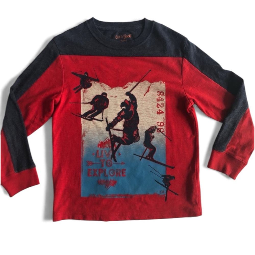 Cat & Jack Long Sleeve Ski Shirt Red & Blue Boys Size 4/5